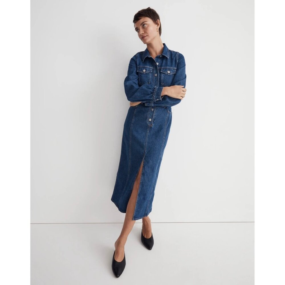 NWT Madewell Denim Midi Shirtdress in Glissan Wash Heavyweight Jean Dress 14 - Picture 2 of 9